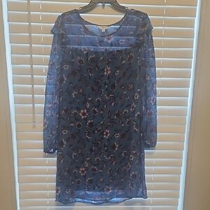 Time and Tru Blue Floral Long Sleeve Dress Size XL 16-18